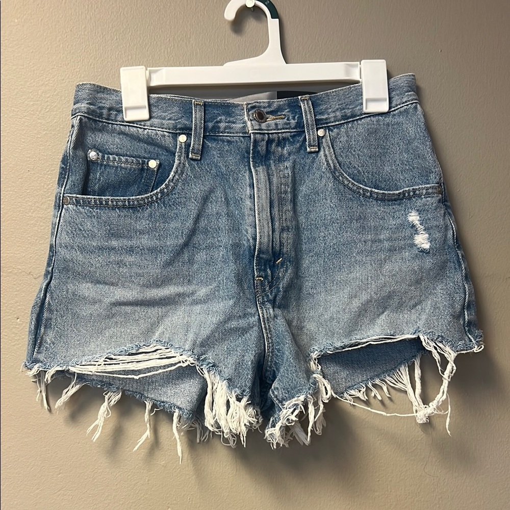 Levi's Blue Distressed Jean Shorts with Frayed Hem